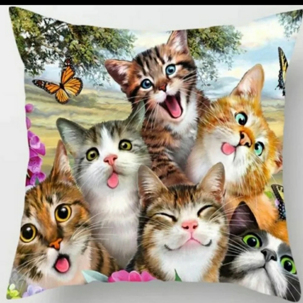 NWT Kitty Cats Taking a Selfie Throw Pillow Cover